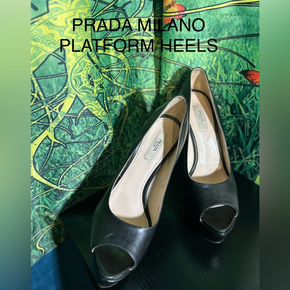 Prada Black Peep-Toe Platform Heels - Picture 2 of 9